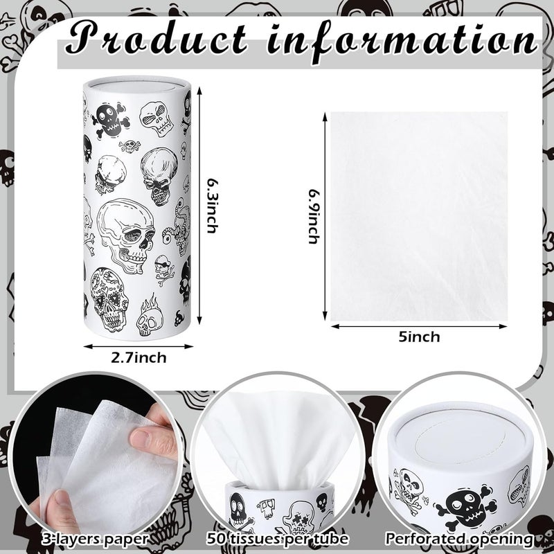 Fourluoo 12 Pack Skull Cylinder Tissues for Car Bulk Gothic Skeleton Round Cylinder Holder with 3 Ply Facial Tissues for Travel Home Bathroom Office Accessories - Image 3